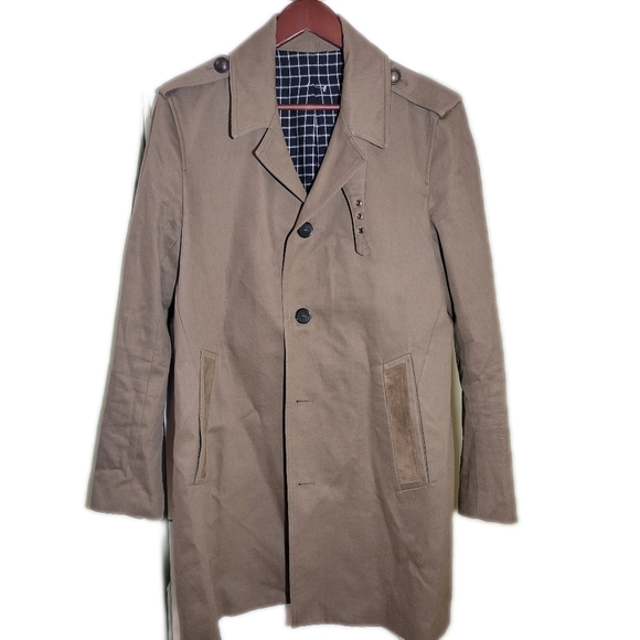 The Kooples mens blazer single breast jacket coat suede trim military 48 medium - Picture 1 of 11